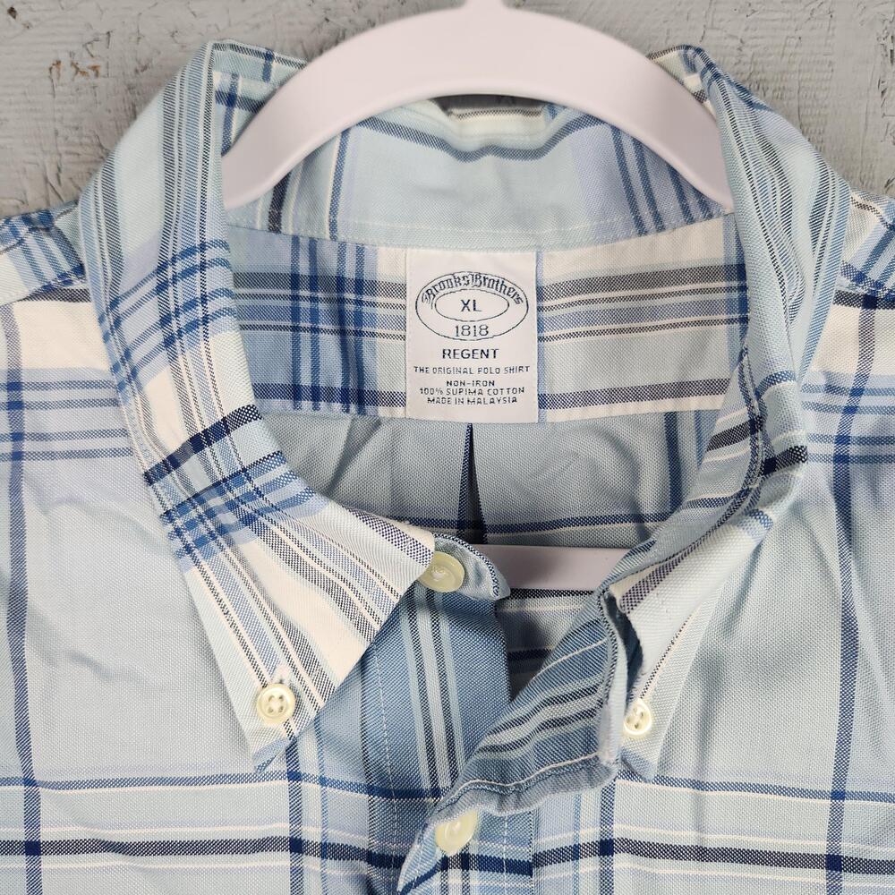 Brooks Brothers Regent 1818 Shirt Mens XL Blue Plaid Non Iron Supima Cotton
